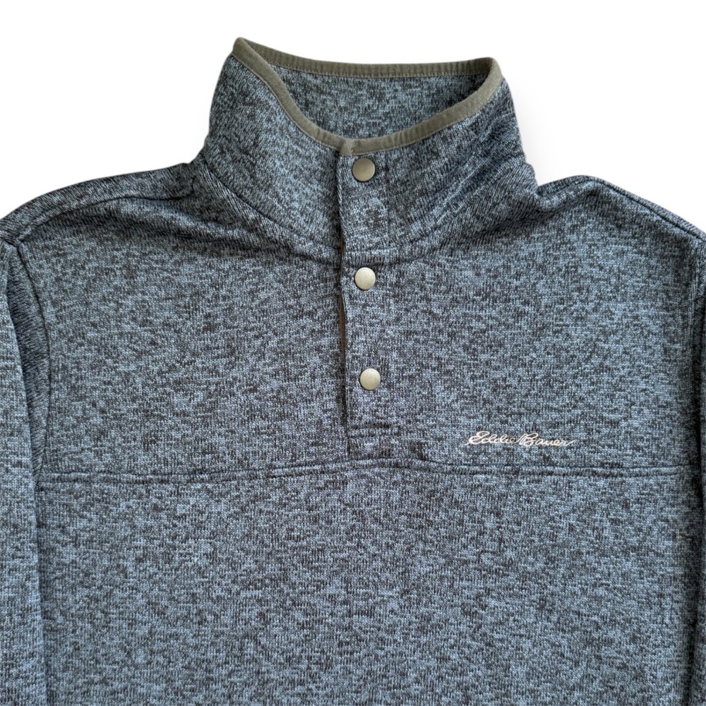 Eddie Bauer Sweater Mock Neck Mens L Blue Marled Fleece Quarter Snap Pullover - Picture 4 of 8